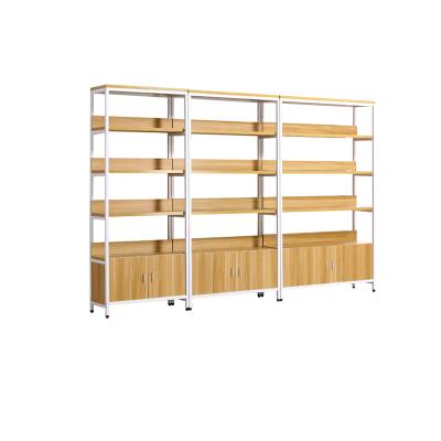 China Adjustable Wooden Side (Height) Steel Display Shelf, Household Steel - Wood Combination Bookcase for sale