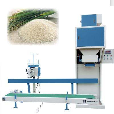 China 5-50kg food rice bag packing machine with conveyor and sewing machine for sale