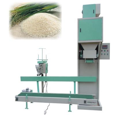 China 5-50kg food rice packing machine price with conveyor and sewing machine for sale