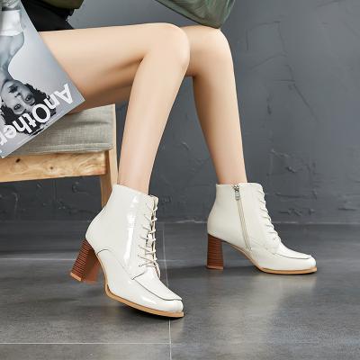 China Winter Fashion Women Winter Fashion PU High Heels Leather Block Light Ankle Boots For Ladies for sale