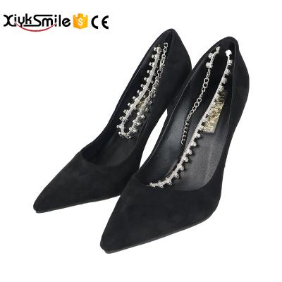 China Breathable spring and black suede autumn high heels all-match high heels rhinestone chain pointed accessories women's toe stiletto shoes for sale