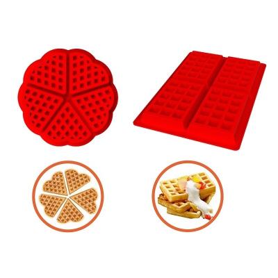 China Reusable RTS Disposable Baking Dessert No Stick Kitchen Silicone Waffle Mold Cake Mold Square Shape Heart Shape Set Chocolate Craft for sale