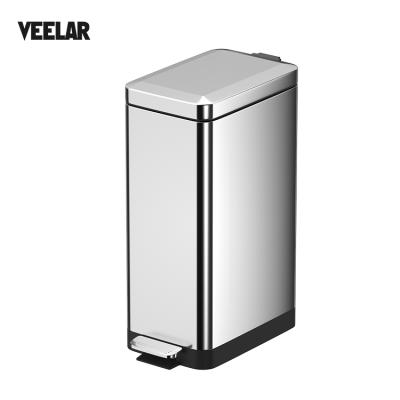 China 10L Sand Foot Stainless Steel Trash Bin Household Bathroom Garbage Metal Steel Silver Bin for sale