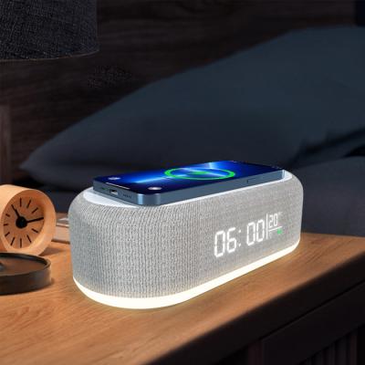 China Smart Multi-Functional Light Calendar Night Alarm Clock Bedside Time-Temperature Display With Phone 15W Fast Wireless Charger for sale