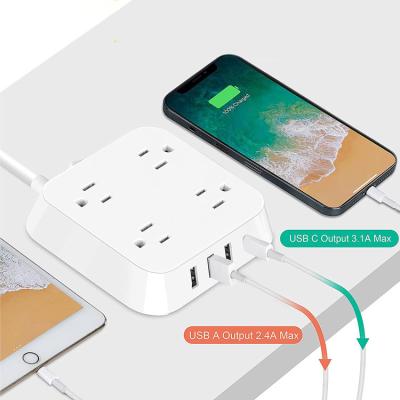 China 2021 Popular Product Residential / Multipurpose Smart 4 Outlet Power Strip With 4 USB Plug Fast Charging Power for sale