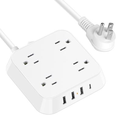 China Residential / General Purpose US Standard Smart Power Strip With 4 Ports USB 4 Outlet Extension 1.5m Power Outlet Socket for sale