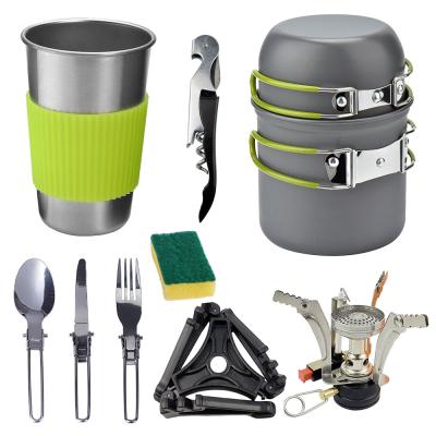 China WC-001 Eco-Friendly Picnic Raising Utensils Camping Cooking Set Portable Camp Tool Cookware Folding Tableware Set for sale