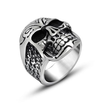 China FG-054 Sterling Silver Jewelry Black Zircon CLASSIC Luxury Skull Crown Skeleton Rings For Men for sale