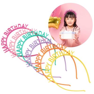 China Fashion Girls Hair Accessories RTSCE-036 Wholesale Candy Color Numbers Words Hair Bands Happy Birthday Letters Hair Circle Plastic Headband for sale