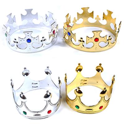 China Fashional Crown Props Kingdom Party Theme Decorations RTSAN-011 Halloween Cosplay King Gold Plastic Crowns Birthday Christmas Party for sale