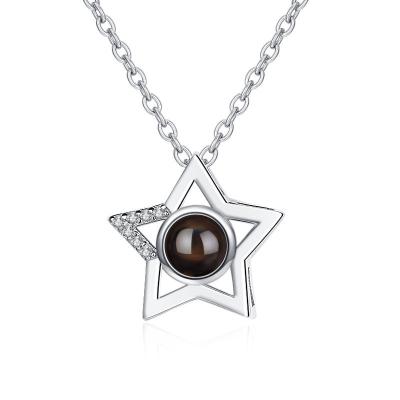 China Hypoallergenic Star Necklace 100 I Love You Dangling Tongues For Girlfriend Mom Silver Rose Gold Memory Projection S925 Necklace for sale