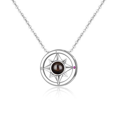 China Hypoallergenic Sterling Silver I Love You 100 Languages ​​Necklaces For Girls Roman Compass Pendant Projection Jewelry Women for sale