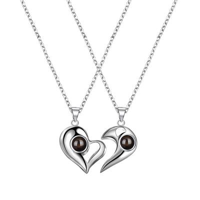 China Unisex Hypoallergenic Heart Projection Personalized Romantic Couples 2 in 1 Heart Necklace 925 Sterling Silver Birthday Anniversary for sale