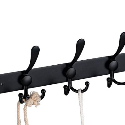 China Stocked Stainless Steel Wall Hangs Coat Rack Household Black 7 Hooks Hanging Clothes Hook Hanger for sale