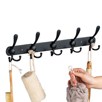 China Bathroom Stocked Storage Hooks Rounded Corners Design Black Color 8 Stainless Steel Racks Coat Hooks for sale