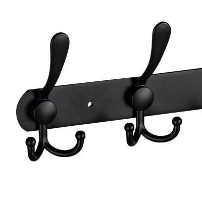 China Stocked Single Black House Door 6 Hooks Hanger Stainless Steel Wall Mounted Coat Hooks Rack for sale