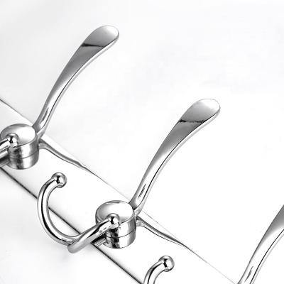 China Stainless Steel Aluminum Alloy Stocked Wall Mounted Hooks Wholesale 7 Hooks Bright Silver Color Coat Rack for sale