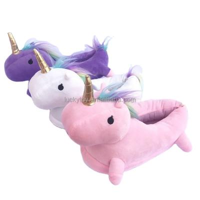 China Unicornio Fluffy Unicorn House Shoes Girl's Warm Slippers Unicorn Women Slippers Animal Cartoon Plush Winter Wholesale Lightweight for sale