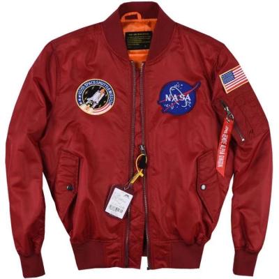 China Wholesale Plus Size Waterproof Red Men's Raincoat Factory Spring Patched Nylon Hip Hop Bomber Jacket NASA for sale