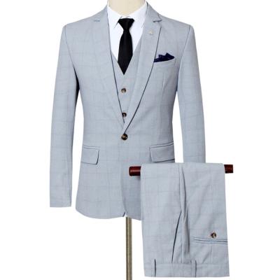 China Anti-Wrinkle Plaid 2021 Slim Fit Men Suits 3 Piece Suit One Button Wedding Business Dress Blazer Jacket Vest And Pants For Men Party for sale