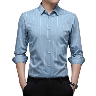 China Retro high quality quick-drying men's business blue shirt breathable anti-pilling shirt for sale