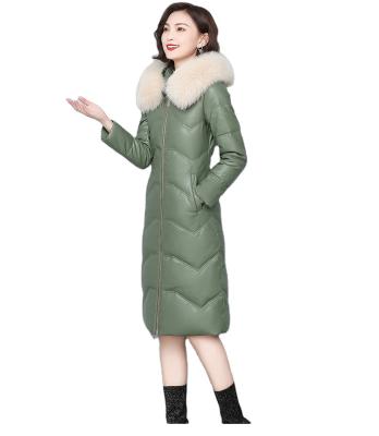 China Waterproof leather coat thickened large middle of women's wear and long down velvet coat women's thin fox fur collar sheepskin coat for sale