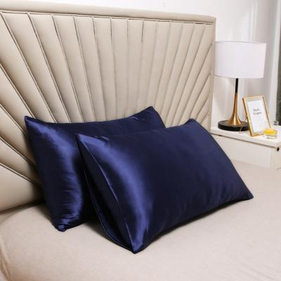 China Custom A Pair Satin Cushion Cover Hotel Anti-Static Home Bed Pillow Cases Wholesale Plain Simple Nature Blue Twain Pillow Cover for sale