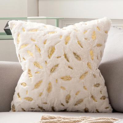 China New Arrival Anti-Static Feather Gilding Sofa Pillow Cases Home Decor Gold Stamp Cushion Cover Custom Soft Luxury Faux Fur Pillow Cover for sale