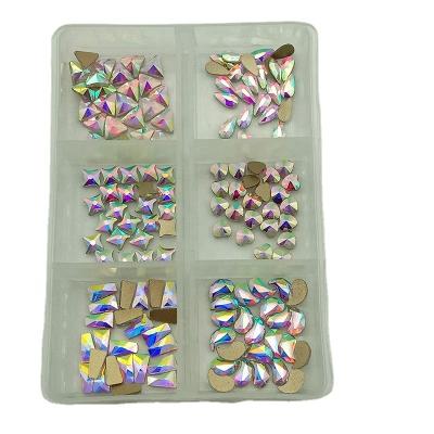 China Flatback Crystal Customized Style 1 Flat Bottom Glass Crystal Nail Rhinestones With Box Colorful Tweezers for sale