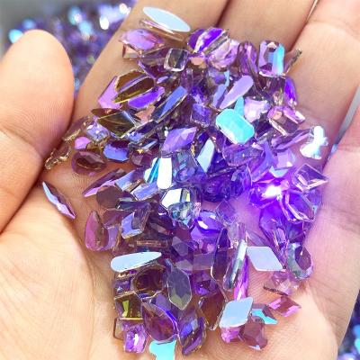 China Shiny New Arrival Mixed Shape Aurora Purple Flatback k9 Shaped Glass Nail Art Rhinestone For Nail Rhinestones for sale