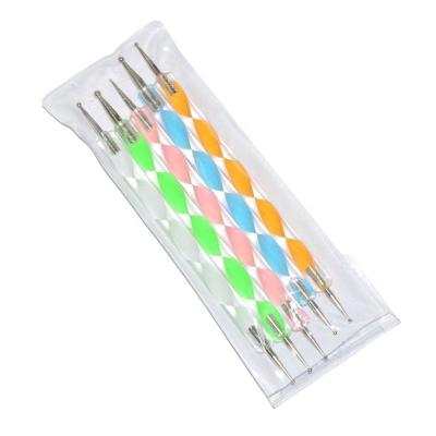 China Colorful Art Drawing Dotting Tools Rhinestones Pen Nail Art Tool Spiral Double Head 5 Pcs Set for sale