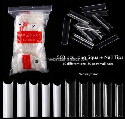 China Easy Apply Cover XXl C Curve Acrylic French Half Nail Tips Straight Clear Tip Nail Long Tapered Square Nail Tips for sale