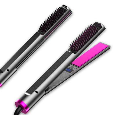 China Safety Professional 3 in 1 Electric Hot Comb Flat Iron Hair Straightener and Curler Fast Heating Hair Straightening Brush for sale