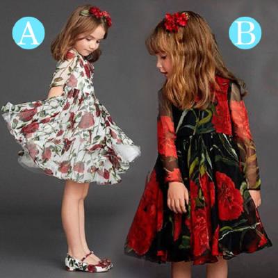 China Spring Style Breathable Kids Dress Wholesale Long Sleeve Chiffon Rose Kids Princess Dress for sale