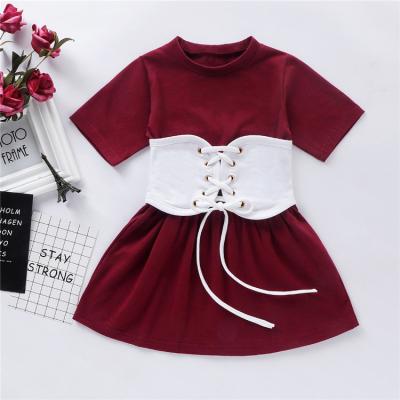 China 2021 Fashion Cotton Summer Breathable Dress+Belt 2pcs Baby Dresses Girl Clothing Outfits for sale