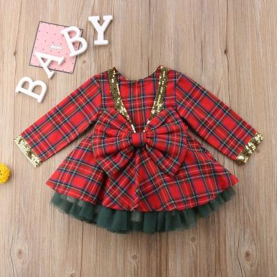 China Baby Casual Newborn Outfits Long Sleeve Plaid Bow Tops +gauzy Skirt 2pcs Fashion Girl Dress Sets for sale