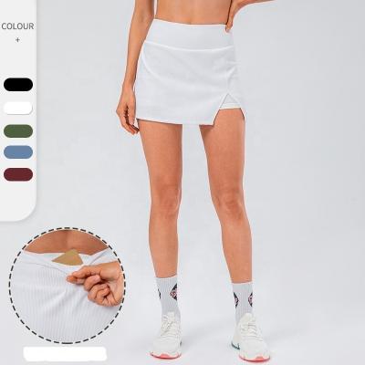 China Low MOQ Women's RIBS Two Piece Tennis Skirt With Pocket Ribbed Sports Short Skirts for sale