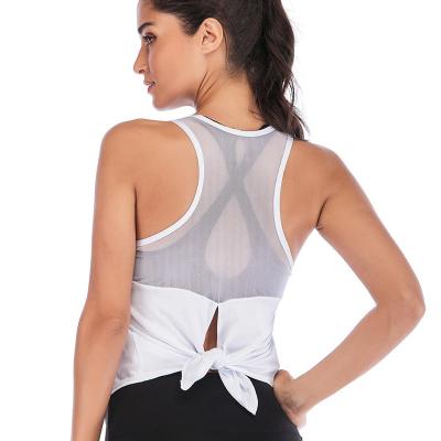 China Custom Breathable Logo Sexy Gym Sport Tank Top With Mesh Workout Running Vest For Women for sale