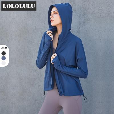 China Breathable Stretch Zipper Hoodie High Sports Coat With Long Sleeve Windproof Quick Dry Women's Yoga Jacket for sale