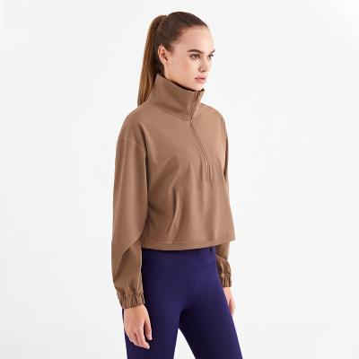 China RTS Women's Breathable Thicker Pullover Gym RTS Top Front Zipper Pocket Yoga Jacket for sale