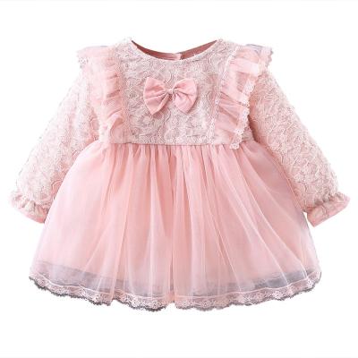 China Breathable Ruffle 1st Birthday Fall Arrival 2021 Dresses Angelic 3 Months Jumper Toddler Baby Girl Dress With Button for sale