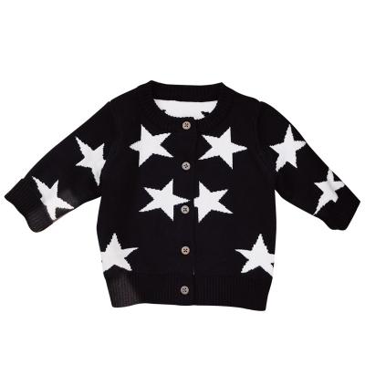 China Breathable Knit Sweaters Toddler Girl Flip Baby Cardigan Sweater Black Spotted With Long Sleeve And Button for sale