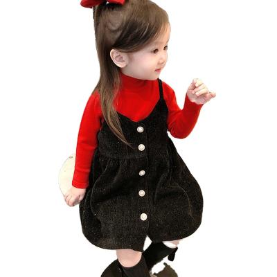 China Autumn cute birrhday classy dress dresses children's washable two-piece deep V-neck dress black girl soft clothes for children 6 years old for sale