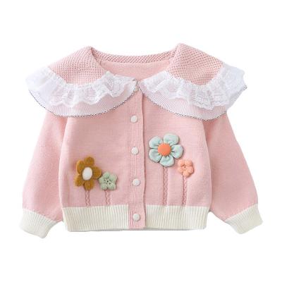 China Fall Breathable Kids Clothing Girl Handmade Boutique Knit Soft Solid Cotton Sweater Lace Cardigan for sale