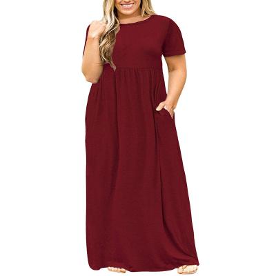 China Anti-static casual rounnd neck plus size 6xl 7xl 8xl 9xl elegant women's long dress skirt with short sleeves and pockets for sale