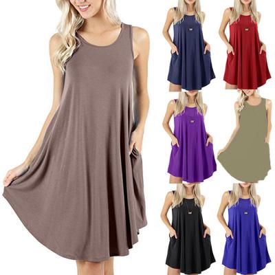 China Anti-static dresses with pockets cotton tank top for woman 8 colors 2017 summer fashion body hot sale solid scam for women cowl neck dress for sale