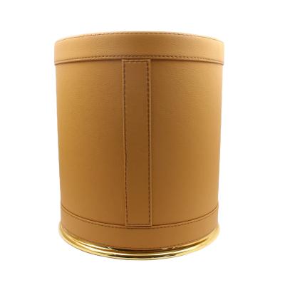 China Simple Style Round Household Trash Can Household Office Living Room Kitchen Toilet Leather Viable Trash Can Without Cover for sale