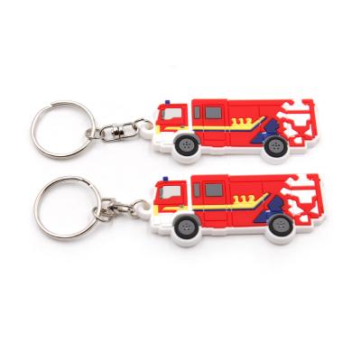 China Customized Professional Customized PVC Fire Truck Shape Key Chain Car Key Chain Soft Rubber Pendant Souvenir Gifts Rubber Tag for sale