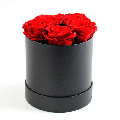 China Birthday Valentine's Day Thanksgiving Gifts 5 Rose Forever Real Natural Immortal Flower Rose In Round Flower Box Eternal Preserved Heads for sale