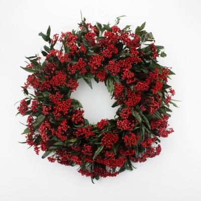 China Christmast Ornament Christmas Wreaths Preserved Flowers And Plants With Red Berry Wreath For Home Deco for sale